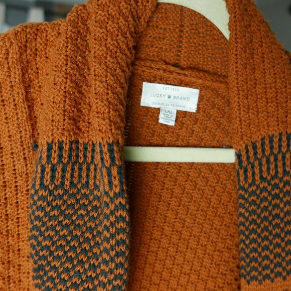 Rust and Black Aztec Weave  Cotton Cardigan Sweater - Picture 2 of 6